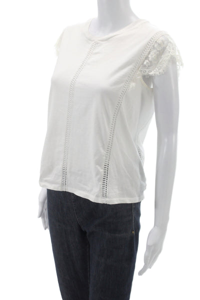 Sandro Womens Basic Cotton Crew Neck Short Sleeve T-Shirt White Size S