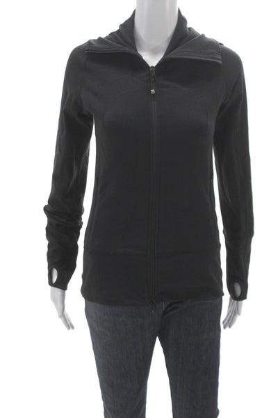 Lululemon Women Full Zip Cowl Neck Cotton Hoodie Black Long Sleeve Size S