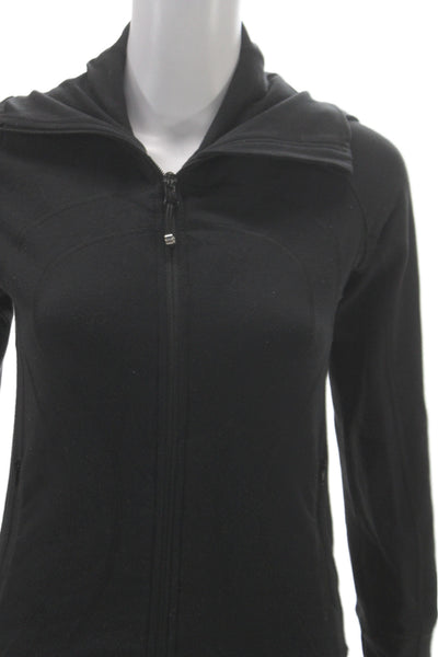 Lululemon Women Full Zip Cowl Neck Cotton Hoodie Black Long Sleeve Size S