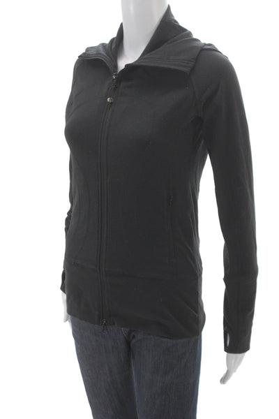 Lululemon Women Full Zip Cowl Neck Cotton Hoodie Black Long Sleeve Size S