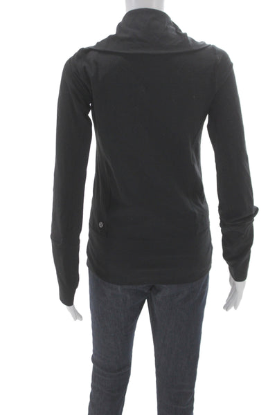 Lululemon Women Full Zip Cowl Neck Cotton Hoodie Black Long Sleeve Size S