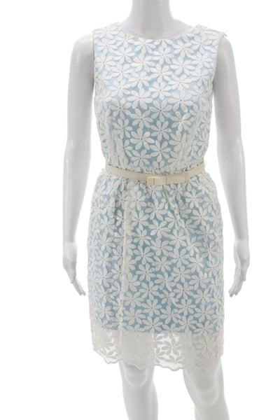 Badgley Mischka Women Sheath Dress Blue Sleeveless Floral Short Size 4