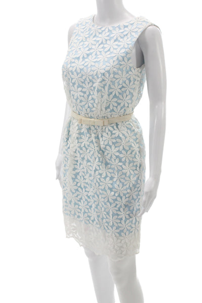 Badgley Mischka Women Sheath Dress Blue Sleeveless Floral Short Size 4