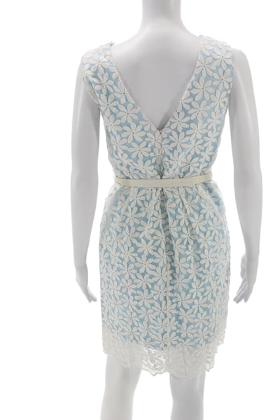 Badgley Mischka Women Sheath Dress Blue Sleeveless Floral Short Size 4