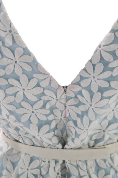 Badgley Mischka Women Sheath Dress Blue Sleeveless Floral Short Size 4
