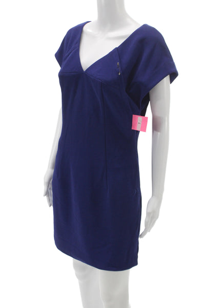 Designer Women Sheath Dress Purple V-Neck Short-Sleeve Polyester Zip Size 4