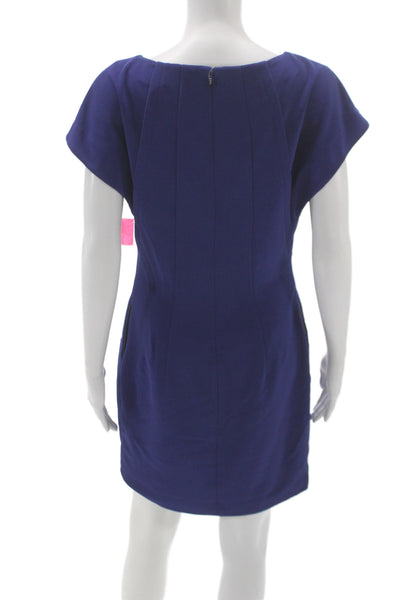 Designer Women Sheath Dress Purple V-Neck Short-Sleeve Polyester Zip Size 4