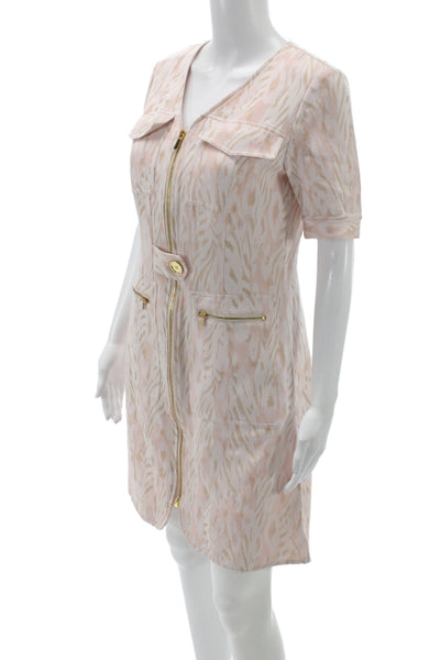 Badgley Mischka Womens Pink Animal Print V-Neck Shirt Dress Short Sleeve Size 6