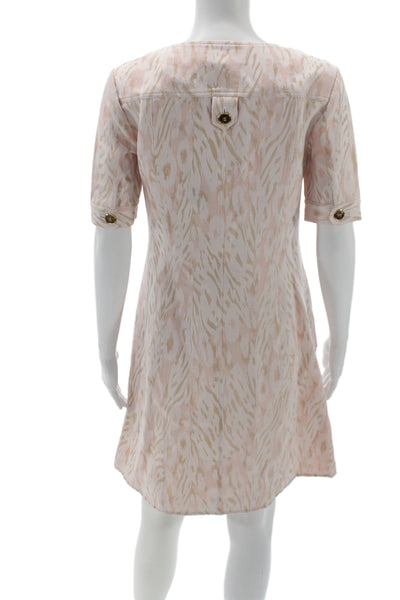 Badgley Mischka Womens Pink Animal Print V-Neck Shirt Dress Short Sleeve Size 6