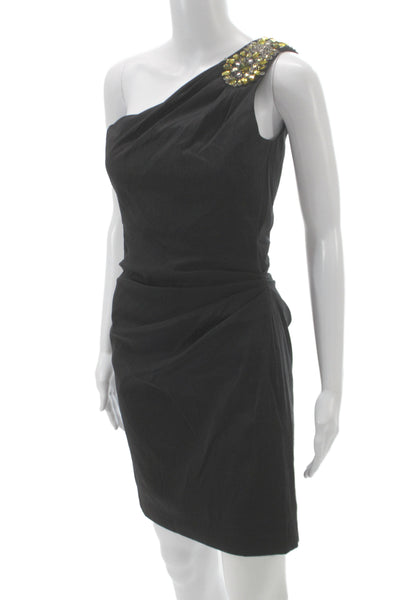 Hayden Women Black One Shoulder Sheath Cocktail Dress Size 4