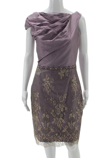 Badgley Mischka Womens Sheath Dress Purple Silk Cowl Neck Midi Size 6