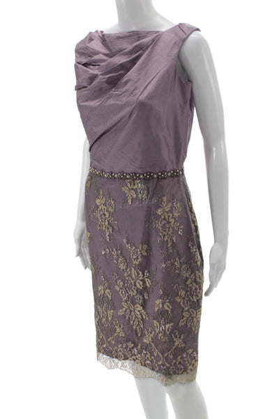 Badgley Mischka Womens Sheath Dress Purple Silk Cowl Neck Midi Size 6
