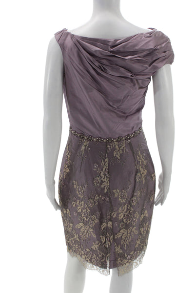 Badgley Mischka Womens Sheath Dress Purple Silk Cowl Neck Midi Size 6