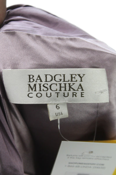 Badgley Mischka Womens Sheath Dress Purple Silk Cowl Neck Midi Size 6