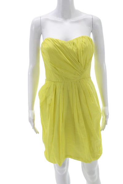 Designer Womens Mini Silk Sweetheart Cocktail Dress Yellow Sleeveless Size 4