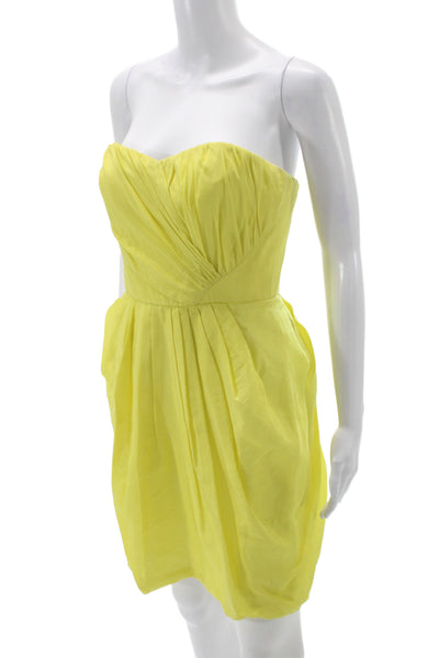 Designer Womens Mini Silk Sweetheart Cocktail Dress Yellow Sleeveless Size 4