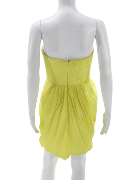 Designer Womens Mini Silk Sweetheart Cocktail Dress Yellow Sleeveless Size 4