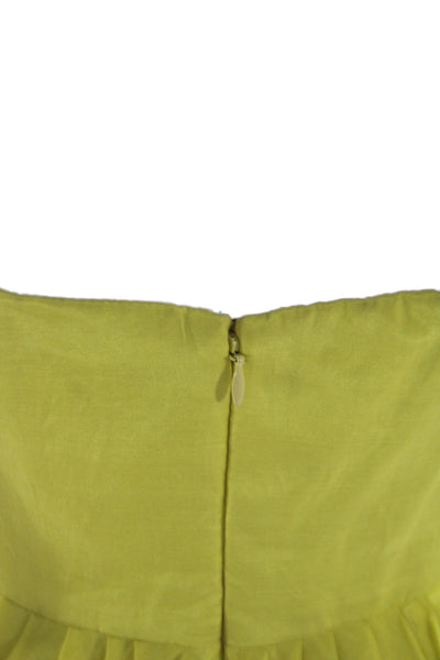 Designer Womens Mini Silk Sweetheart Cocktail Dress Yellow Sleeveless Size 4