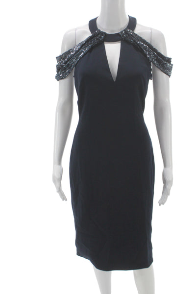 Badgley Mischka Womens Black Sheath Halter Dress Mid-Calf Sleeveless Size 6