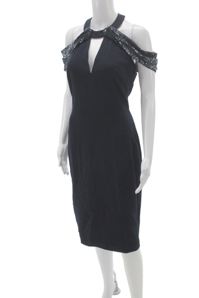 Badgley Mischka Womens Black Sheath Halter Dress Mid-Calf Sleeveless Size 6