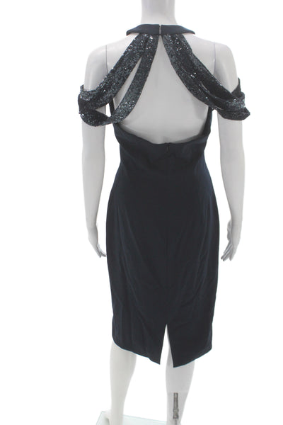 Badgley Mischka Womens Black Sheath Halter Dress Mid-Calf Sleeveless Size 6