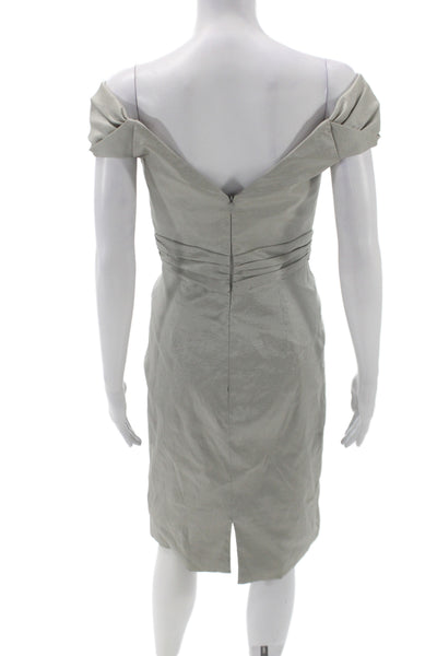 Badgley Mischka Women Silver Off Shoulder Sheath Cocktail Dress Short Size 8
