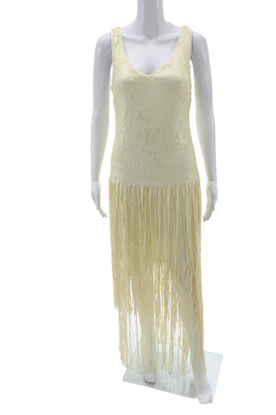 Jewel Badgley Mischka Womens Sheath Dress Ivory Scoop Sleeveless Long Size 2