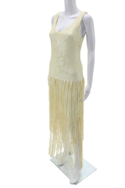 Jewel Badgley Mischka Womens Sheath Dress Ivory Scoop Sleeveless Long Size 2