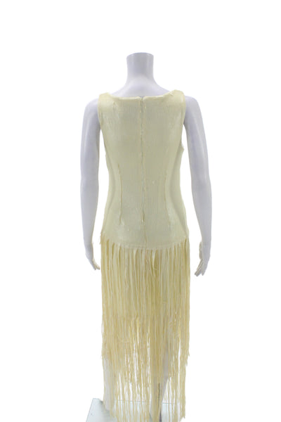 Jewel Badgley Mischka Womens Sheath Dress Ivory Scoop Sleeveless Long Size 2