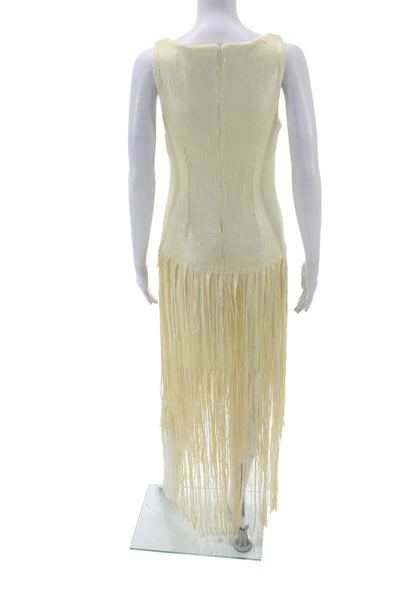Jewel Badgley Mischka Womens Sheath Dress Ivory Scoop Sleeveless Long Size 2