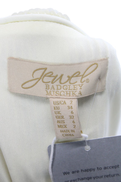 Jewel Badgley Mischka Womens Sheath Dress Ivory Scoop Sleeveless Long Size 2