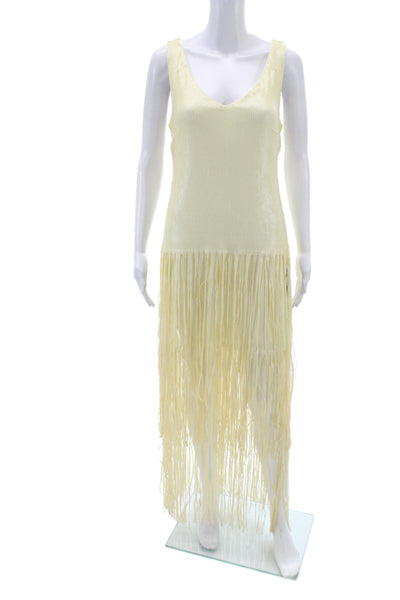 Jewel Badgley Mischka Women Ivory Sheath Dress Sleeveless Long Size 4
