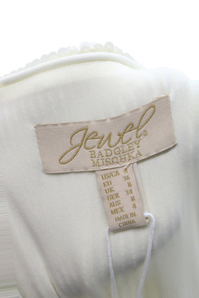 Jewel Badgley Mischka Women Ivory Sheath Dress Sleeveless Long Size 4