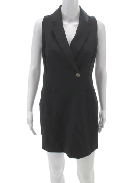 Spanx Women Jacket Dress Black V-Neck Sleeveless Rayon Button Size S