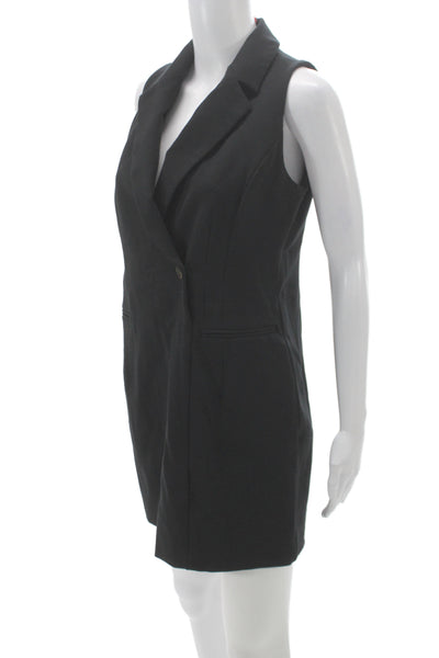 Spanx Women Jacket Dress Black V-Neck Sleeveless Rayon Button Size S