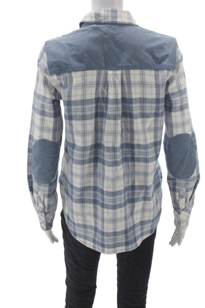 Faherty Women Blue Plaid Collar Button-Up Long Sleeve Organic Cotton Top Size S