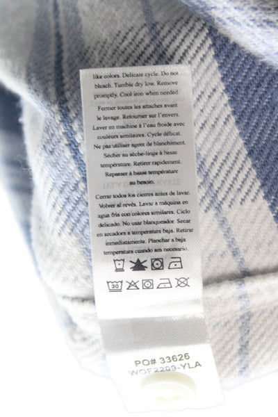 Faherty Women Blue Plaid Collar Button-Up Long Sleeve Organic Cotton Top Size S