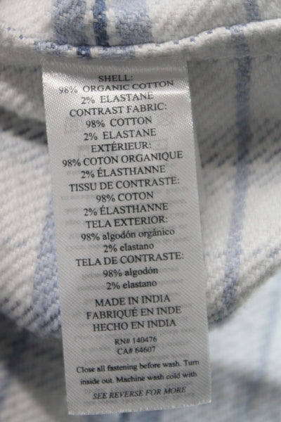 Faherty Women Blue Plaid Collar Button-Up Long Sleeve Organic Cotton Top Size S