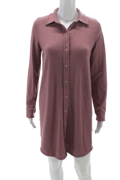 Faherty Womens Pink Herringbone Shirt Dress Long Sleeve Button Mini Size S