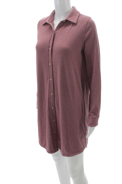 Faherty Womens Pink Herringbone Shirt Dress Long Sleeve Button Mini Size S
