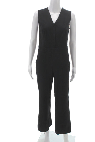Spanx Women Jumpsuit Black V-Neck Sleeveless Zip Rayon Blend Size S