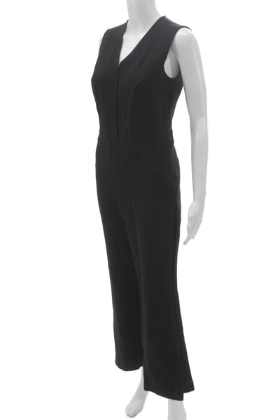 Spanx Women Jumpsuit Black V-Neck Sleeveless Zip Rayon Blend Size S