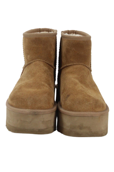 Ugg Womens Suede Classic Mini Platform Ankle Boots Brown Size 7