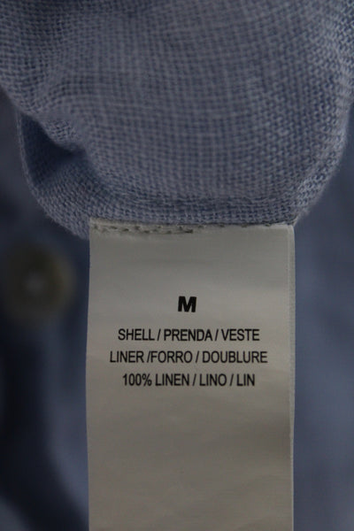 Vitamin A Women Blue Linen Collared Tunic Button Up Long Sleeve Size M