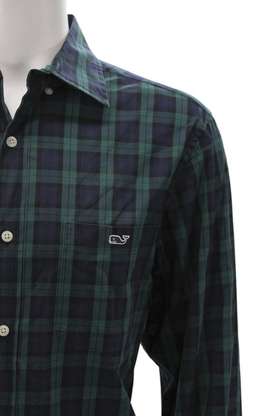 Vineyard Vines Mens Cotton Plaid Button Front Shirt Green Blue size M