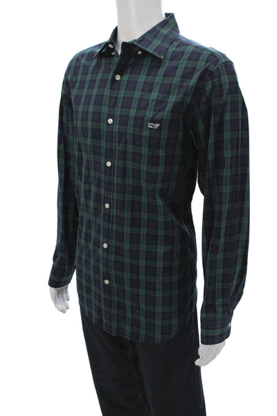 Vineyard Vines Mens Cotton Plaid Button Front Shirt Green Blue size M