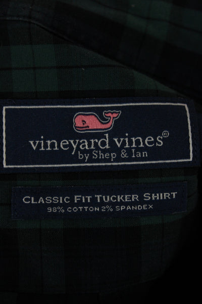 Vineyard Vines Mens Cotton Plaid Button Front Shirt Green Blue size M