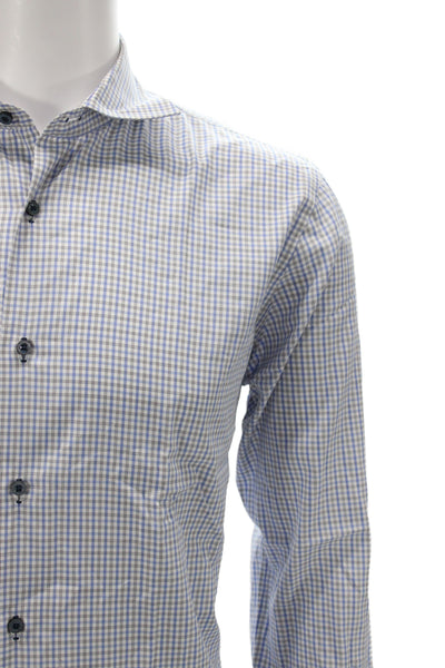 Saks Fifth Avenue Mens 100 Percent Cotton Button Front Shirt Blue Size 15.5