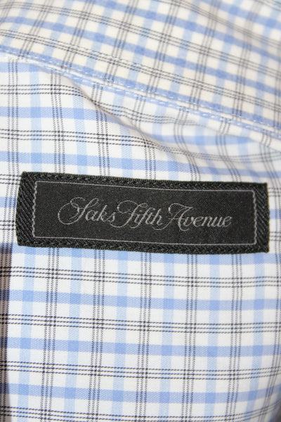 Saks Fifth Avenue Mens 100 Percent Cotton Button Front Shirt Blue Size 15.5