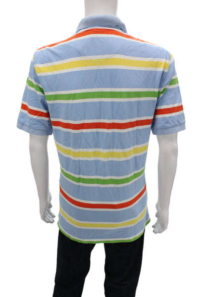 Brooks Brothers Mens Blue Striped Cotton Polo Short Sleeve Button Size L